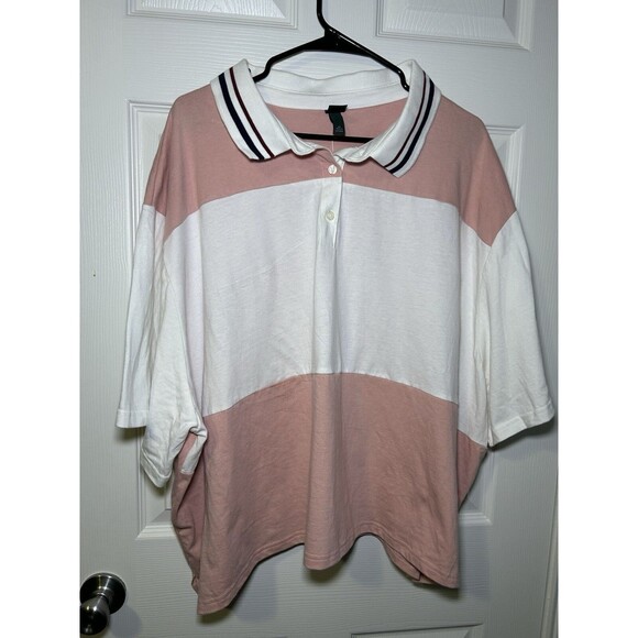 Wild Fable Women's Rugby Short Sleeve Color Block Polo Pink/White Size 4X NWT - Picture 1 of 6